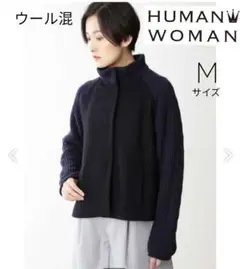 HUMAN WOMAN ソフトメルトンブルゾン M ネイビー ウール混 あたたか