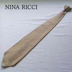 【訳あり】ニナリッチ ネクタイ 金色 格子柄 絹 高級感 上品【n3764】