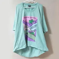 ScoLar Parity　BBQ柄アップリケ切替Tシャツ　グリーン