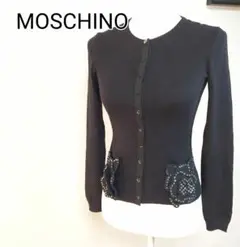 MOSCHINO モスキーノカーデガン カシミア混 ラインストーンコサージュ