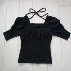 GRL パフスリーブスクエアネックトップス　グレイル　ブラック　M
