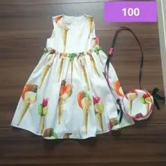 ABENIMAO アイスクリーム柄ワンピース 100cm　ポシェット付き
