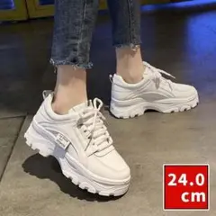 スニーカー レディース 24.0 厚底 白 ホワイト通学 ダッド ヒール 韓国