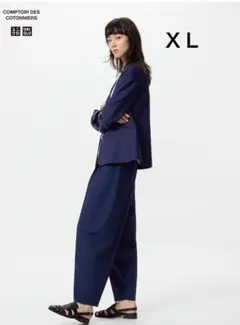 【新品タグ付き】ユニクロ　リネンブレンドバレルレッグパンツ　ブルー