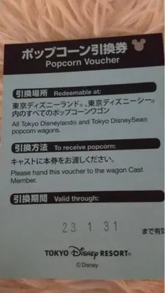ポップコーン引換券 ディズニーランド ディズニーシー