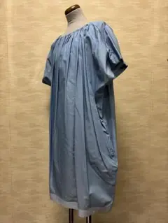 チュニックワンピース　GRAY MAGIC 水色　フレンチ袖　ドレープ　テンセル