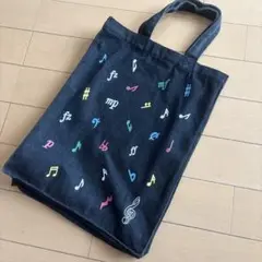 デニムトートバッグ 音楽記号プリント