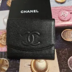 シャネルキャビアスキン ダブルホック折財布
