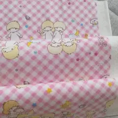 生地　サンリオ　リトルツインスターズ 　ピンク チェック　綿100