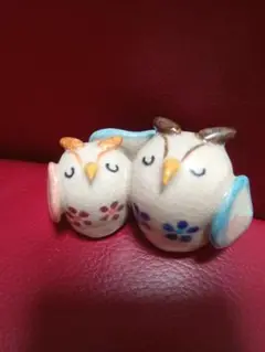 夫婦フクロウの陶器製置物 2個セット