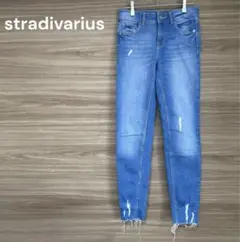 stradivarius 【S 】ライトブルー　ジーンズ　ダメージ加工　綿混