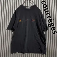 Courreges クレージュ Tシャツ 黒 ブラック 刺繍ロゴ クラシック