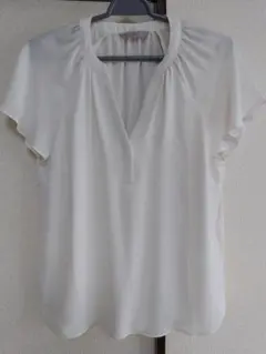 ホワイト シフォン プルオーバー 半袖