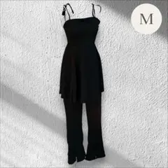 レディース　水着 2WAY ワンピ風ビキニ+ロングパンツ 3点セット　M
