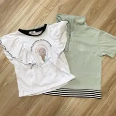 フリル袖Tシャツ ＆zip付シャツ2枚セット