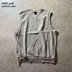 NIKE golfコットンニットベスト古着 Vネック美品スポーツMIXベージュ