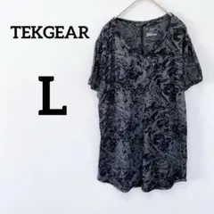 TEKGEAR 【L】マーブル模様 Vネック 半袖Tシャツ グレー　ブラック