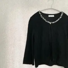 美品✦Spirytus パール風ビジューカーディガン M黒ブラック ウール50%