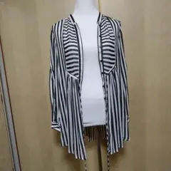 【FUN】チュニック？ カーディガン？ はおり？ 白×黒 縦ストライプ