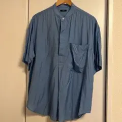 YLÈVE 青 バンドカラー 半袖シャツ