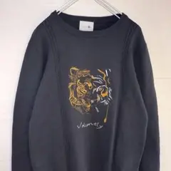 aimoha　ニットスウェット　刺繍　虎　タイガー　ブラック