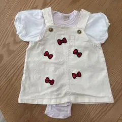 ハローキティ リボン刺繍オーバーオールセット 70㎝