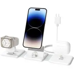 新品　3in1 充電スタンド アップルウォッチ 充電器 折りたたみ(ホワイト)
