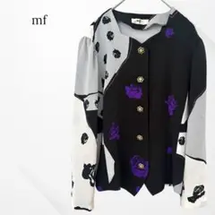 mf ブラウス　金ボタン　花ボタン　総柄　花柄　派手　個性的