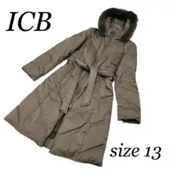美品 ICB アイシービー ファー付ダウンコート Aライン 大きいサイズ 13号