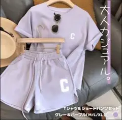 セットアップ グレー Lサイズ 半袖 ショートパンツ ルームウェア レディース