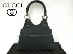 GUCCI グッチ ハンドバッグ GG柄 ブラック ジャガード レザー 327