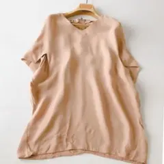 マルニ レーヨン 半袖 カットソー Vネック M〜L バックジップ ページュ
