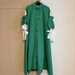AVIE グリーン シャツワンピース 半袖