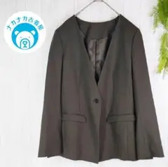 ユニクロ ノーカラー ジャケット カーキ M ひとつボタン シンプル ウール混