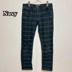●Navy 裏起毛カジュアルパンツ（L）タータンチェック柄　緑×紺