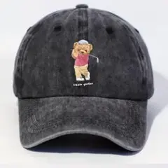 新品 クマ ゴルファー キャップ 野球帽 帽子 コットンキャップ 黒 グレー