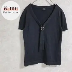 MELROSEメルローズ　半袖ウールニット　Ｖネック　ブラック　ボウタイ　パール