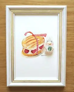 シーグラスアート【ご褒美デザート】水彩画 原画 Seaglass Art