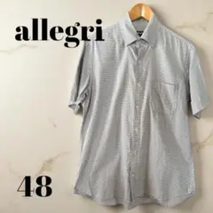 allegri アレグリ 格子柄 半袖シャツ 白地　グレー柄　サイズ【L】