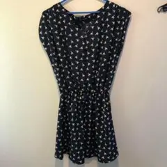 ノースリーブ　ワンピース　鳩柄　鳥柄　ネイビー　レディース　夏