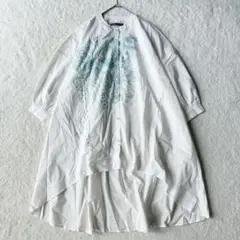 イズスカラーscolar 花柄箔ラバープリント ノーカラーチュニックシャツ M