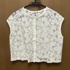 メッシュレーストップス　フレンチスリーブ