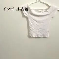 インポート古着【F】オフショルダー リブ編み ホワイトTシャツ