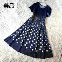 美品！　ロベルタ ディ カメリーノ　 半袖　ニット　ワンピース　ブルー　ドット