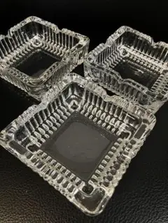 灰皿　ガラス　カットデザイン　3個セット　SET