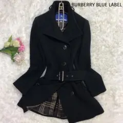 バーバリーブルーレーベル✨ロングコート カシミヤ アンゴラ ブラック 38