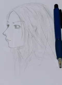 女の子 横顔 イラスト 手描き スケッチ 鉛筆画