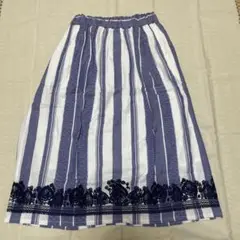 モスティMOSTI 刺繍　ストライプ　スカート　ウエスト総ゴム