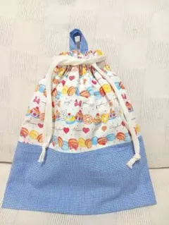 持ち手付き巾着　体操袋着替え35×30スイーツマカロン&ブルーチェックm7