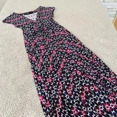 夏避暑地♠︎ワンピース♠︎カシュクールとろとろ【M】 黒紫赤カラフル総柄大きめリボン